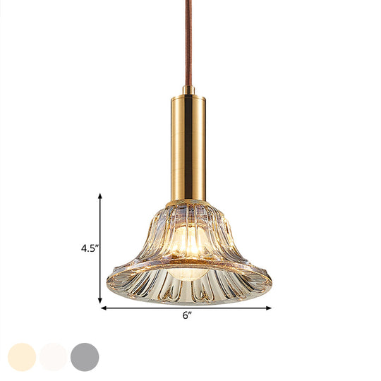 Modern Bell Pendant Light Fixture With Clear/Smoke Gray/Cognac Crystal Gold Finish