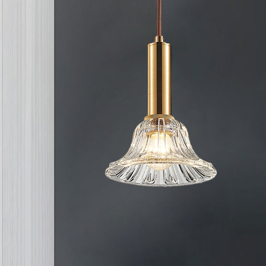 Modern Bell Pendant Light Fixture With Clear/Smoke Gray/Cognac Crystal Gold Finish Clear