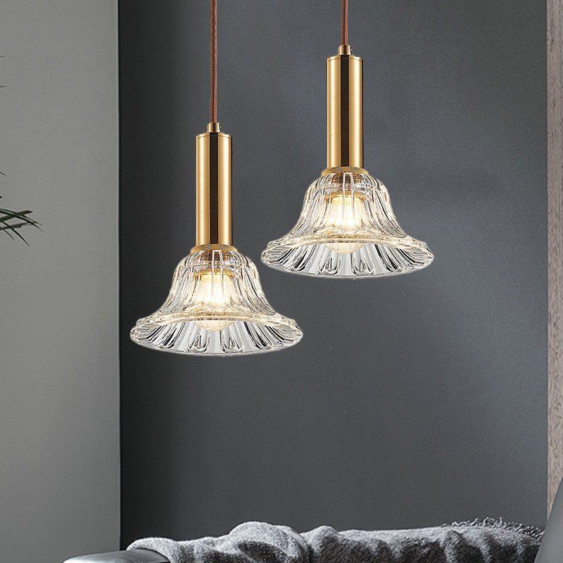Modern Bell Pendant Light Fixture With Clear/Smoke Gray/Cognac Crystal Gold Finish