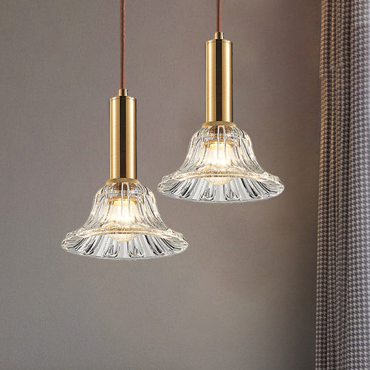 Modern Bell Pendant Light Fixture With Clear/Smoke Gray/Cognac Crystal Gold Finish