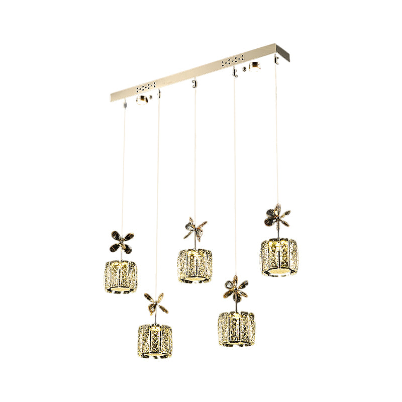 Stylish Crystal Hanging Lamp With Led Multi Light Pendant For Dining Room - Modern Cylinder Design
