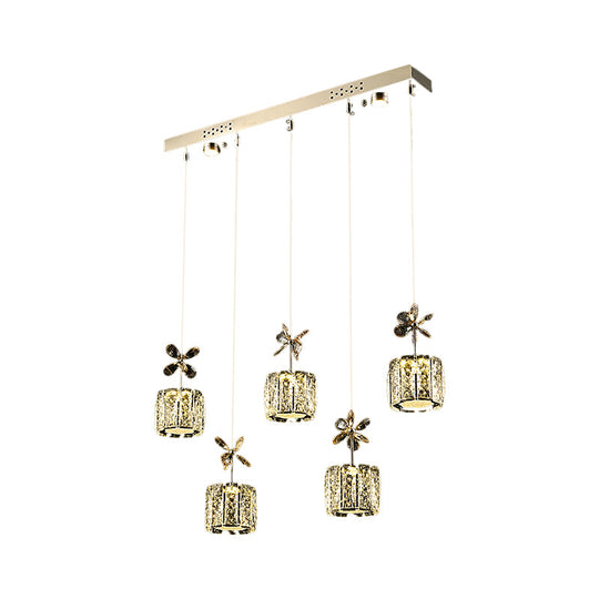 Stylish Crystal Hanging Lamp With Led Multi Light Pendant For Dining Room - Modern Cylinder Design