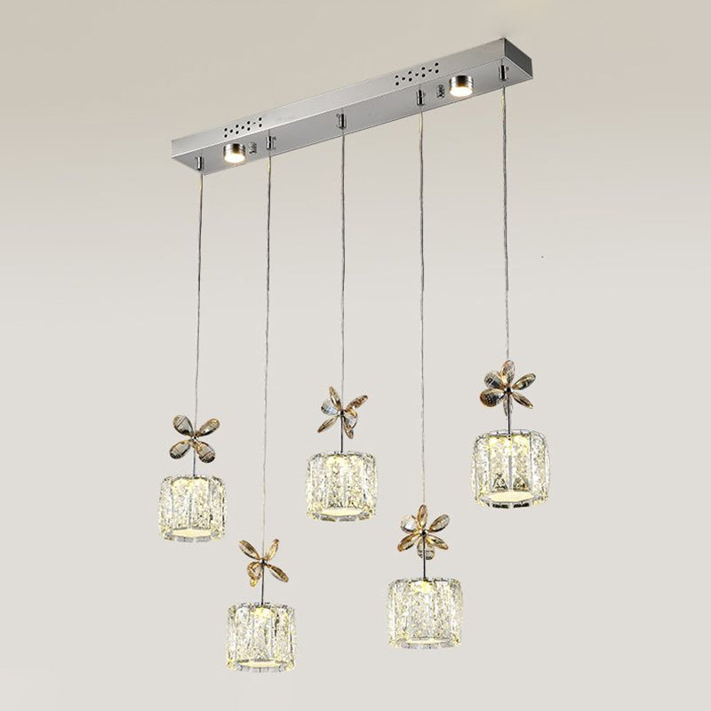 Stylish Crystal Hanging Lamp With Led Multi Light Pendant For Dining Room - Modern Cylinder Design