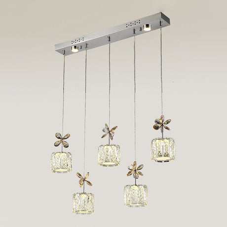 Stylish Crystal Hanging Lamp With Led Multi Light Pendant For Dining Room - Modern Cylinder Design