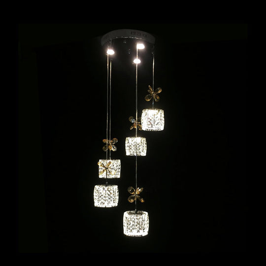 Chrome Led Multi Light Pendant With Faceted Crystal And Modern Cylinder Design For Dining Room -