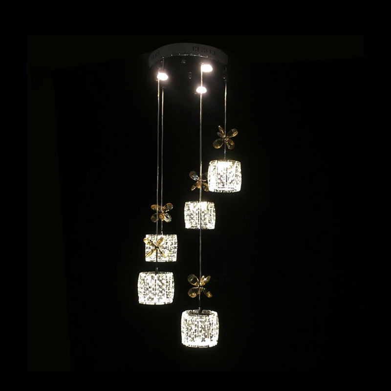 Stylish Crystal Hanging Lamp With Led Multi Light Pendant For Dining Room - Modern Cylinder Design