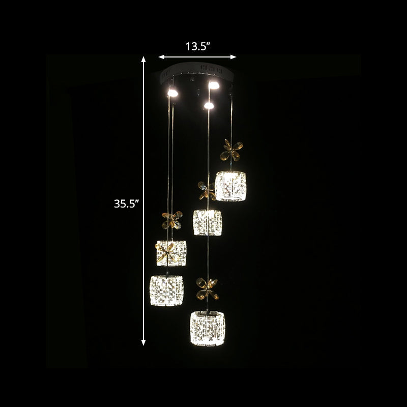 Stylish Crystal Hanging Lamp With Led Multi Light Pendant For Dining Room - Modern Cylinder Design