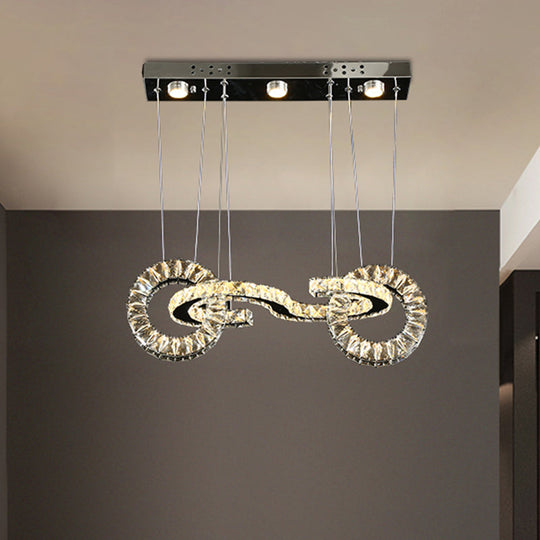 Led Crystal Ring Multi Pendant Ceiling Lamp In Chrome - Contemporary Restaurant Suspension Lighting
