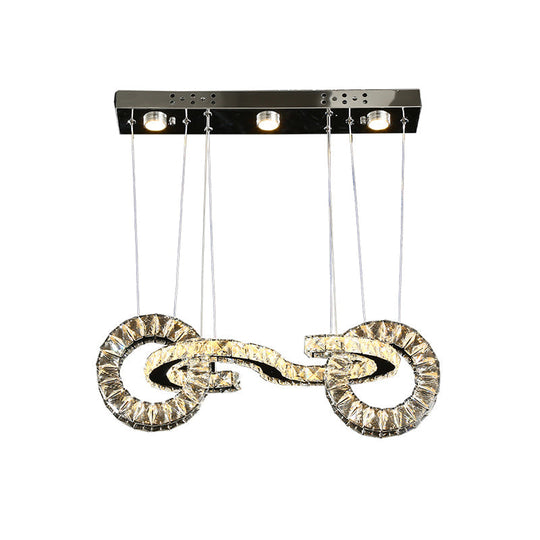 Led Crystal Ring Multi Pendant Ceiling Lamp In Chrome - Contemporary Restaurant Suspension Lighting