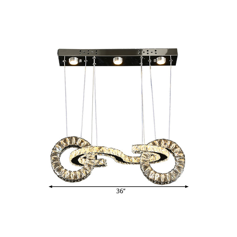 Crystal Ring Led Pendant Ceiling Lamp - Contemporary Chrome Suspension For Restaurants