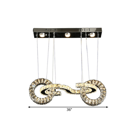 Crystal Ring Led Pendant Ceiling Lamp - Contemporary Chrome Suspension For Restaurants