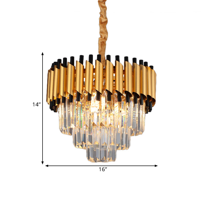 Gold Crystal Layered Tapered Chandelier - Postmodern Pendant With 4/6 Down Lights