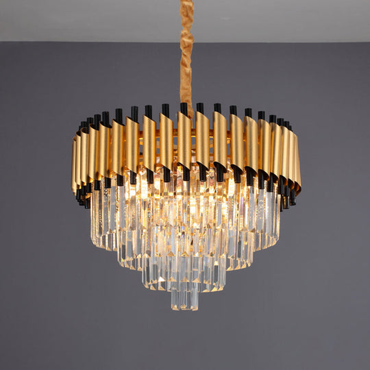 Gold Crystal Layered Tapered Chandelier - Postmodern Pendant With 4/6 Down Lights 6 /