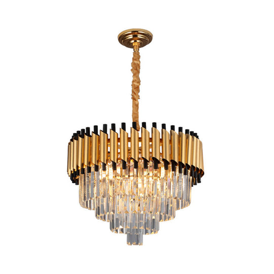 Gold Crystal Layered Tapered Chandelier - Postmodern Pendant With 4/6 Down Lights