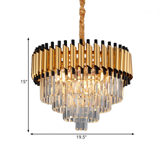 Gold Crystal Layered Tapered Chandelier - Postmodern Pendant With 4/6 Down Lights
