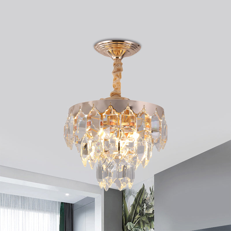 Modern Gold 3-Tier Crystal Rod Drop Lamp - 2-Light Foyer Ceiling Chandelier / B