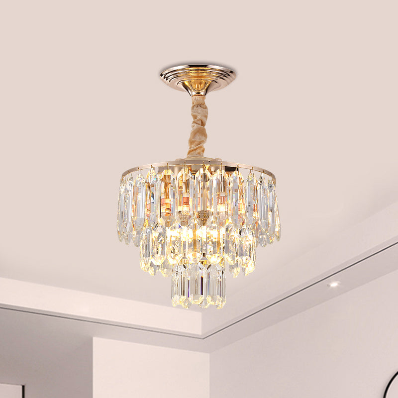 Modern Gold 3-Tier Crystal Rod Drop Lamp - 2-Light Foyer Ceiling Chandelier / A