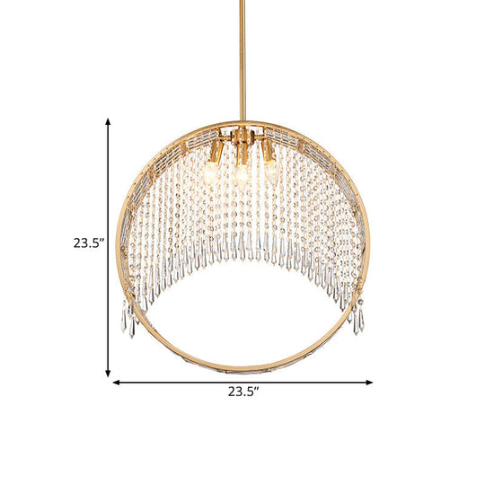 Modern Circle Drop Pendant Iron Chandelier - Gold With Crystal Drapes