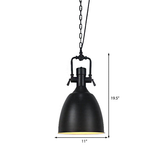 Industrial Domed Metallic Ceiling Pendant Light For Coffee Shops - 1 Head 11/14.5 Width In Black