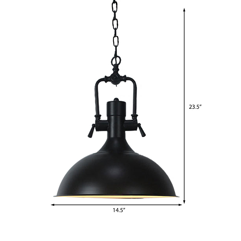 Domed Metallic Ceiling Pendant - 11’/14.5’ Width Industrial 1 Head Black