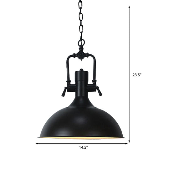 Industrial Domed Metallic Ceiling Pendant Light For Coffee Shops - 1 Head 11/14.5 Width In Black
