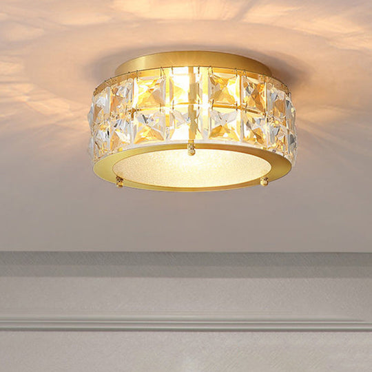 Postmodern Crystal Ceiling Light With Beveled Brass Finish - 2 - Light Bedroom Flush Mount