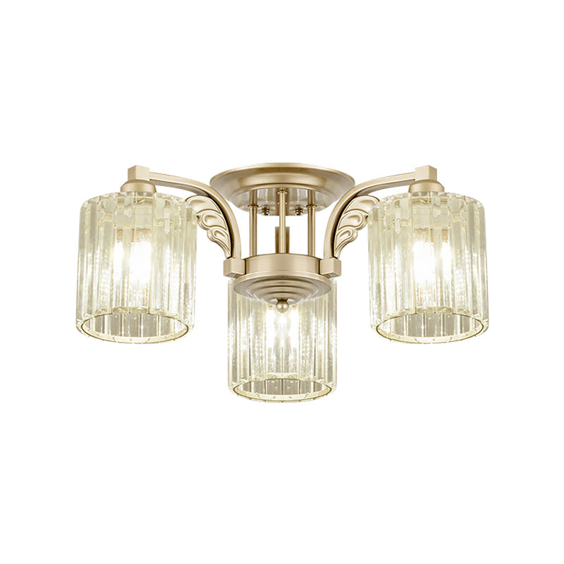 Modern Crystal Cylinder Ceiling Lamp - 3/9 - Light Semi Flush Mount For Bedroom