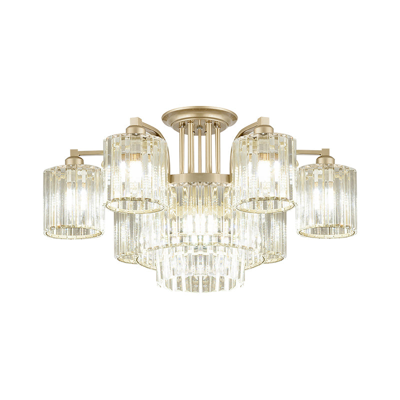 Modern Crystal Cylinder Ceiling Lamp - 3/9 - Light Semi Flush Mount For Bedroom