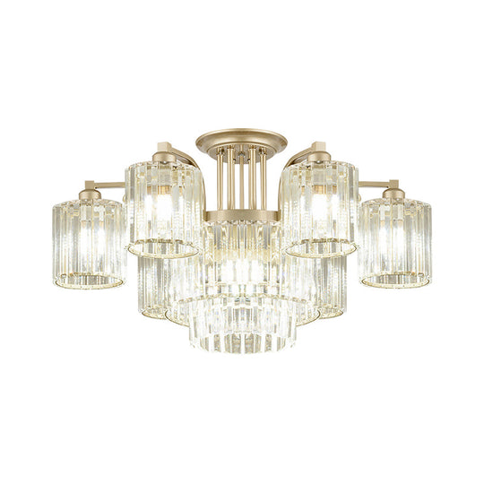 Modern Crystal Cylinder Ceiling Lamp - 3/9 - Light Semi Flush Mount For Bedroom