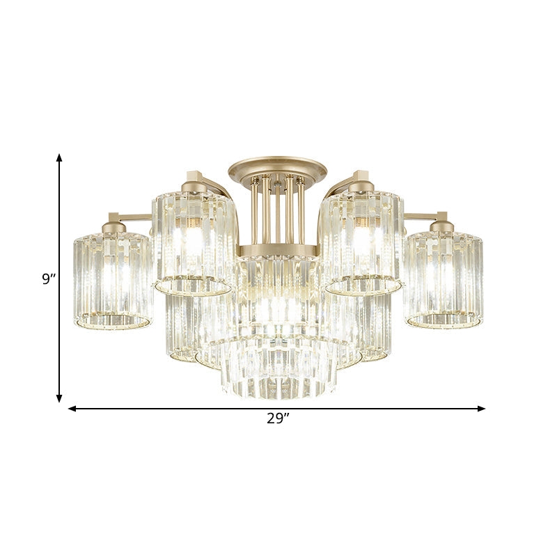 Modern Crystal Cylinder Ceiling Lamp - 3/9 - Light Semi Flush Mount For Bedroom