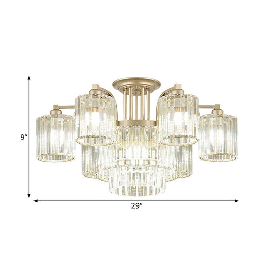 Modern Crystal Cylinder Ceiling Lamp - 3/9 - Light Semi Flush Mount For Bedroom