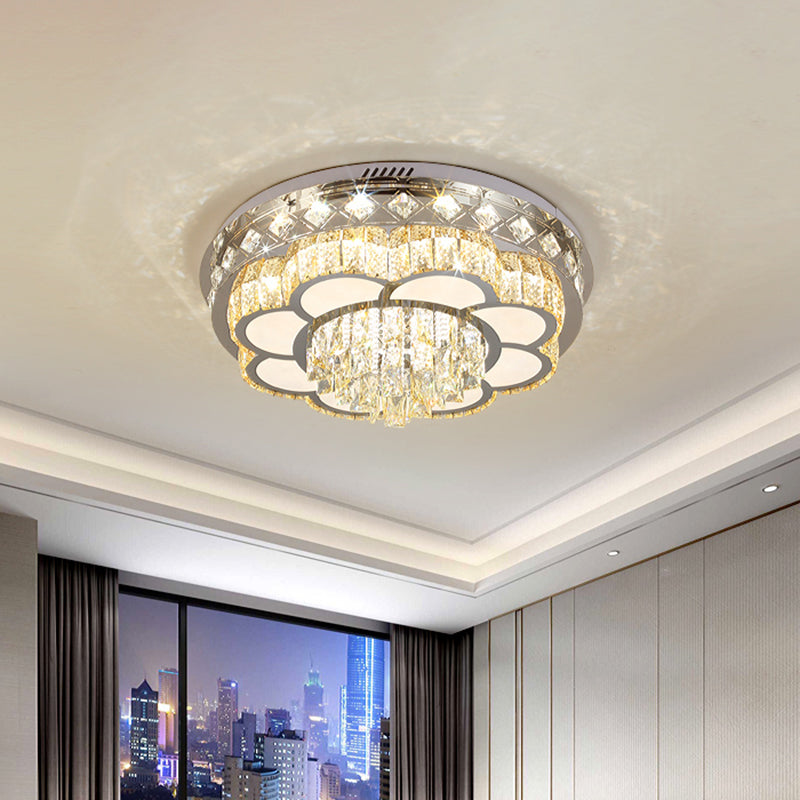 Modern Stainless Steel Led Flushmount Ceiling Light With Cut Crystal Floral Design Stainless -