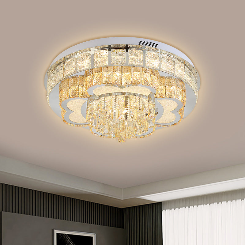 Modern Stainless Steel Led Flushmount Ceiling Light With Cut Crystal Floral Design Stainless -