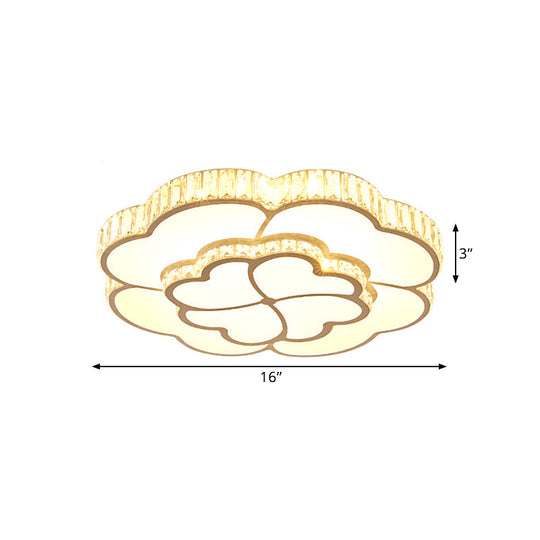 Modern 2 - Layer Clover Crystal Flush Light Led Ceiling Lamp - White 16’/19.5’ Wide