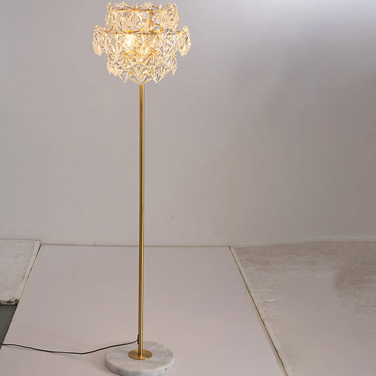 Snowflake Crystal Floor Lamp: Tiered Postmodern Lighting With 3 Bulbs Brass Stand For Living Room