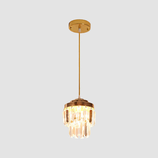 Modern 2-Tier Crystal Pendant Light With 1 Bulb Corridor Ceiling Suspension Lamp In Black/Gold
