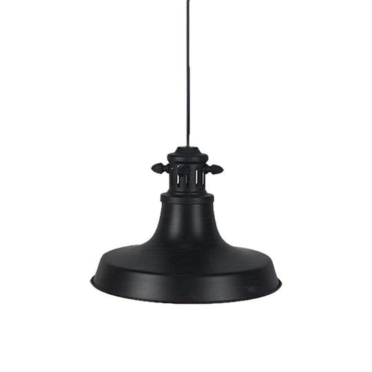 Vintage Barn Shade Hanging Lamp - Black Metal Pendant Light For Restaurants