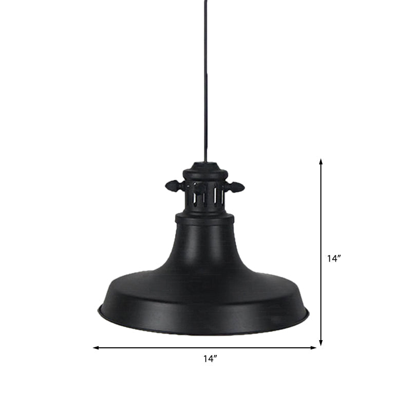 Retro-Style Hanging Lamp With Barn Shade And Black Metal Finish - Ideal For Restaurants