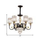 Modern Black Chandelier Light With 6 Metal Curvy Arms And Clear Cylinder Shades