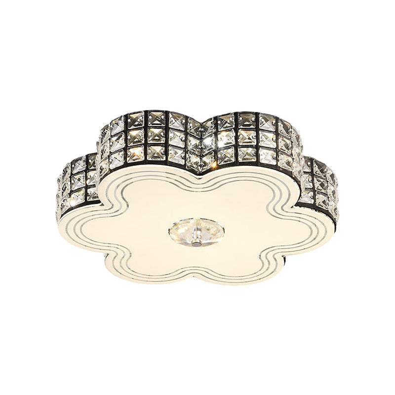 Modern Led Flush Mount Light With Square - Cut Crystals And Floral Design 15.5’/19.5’ Width