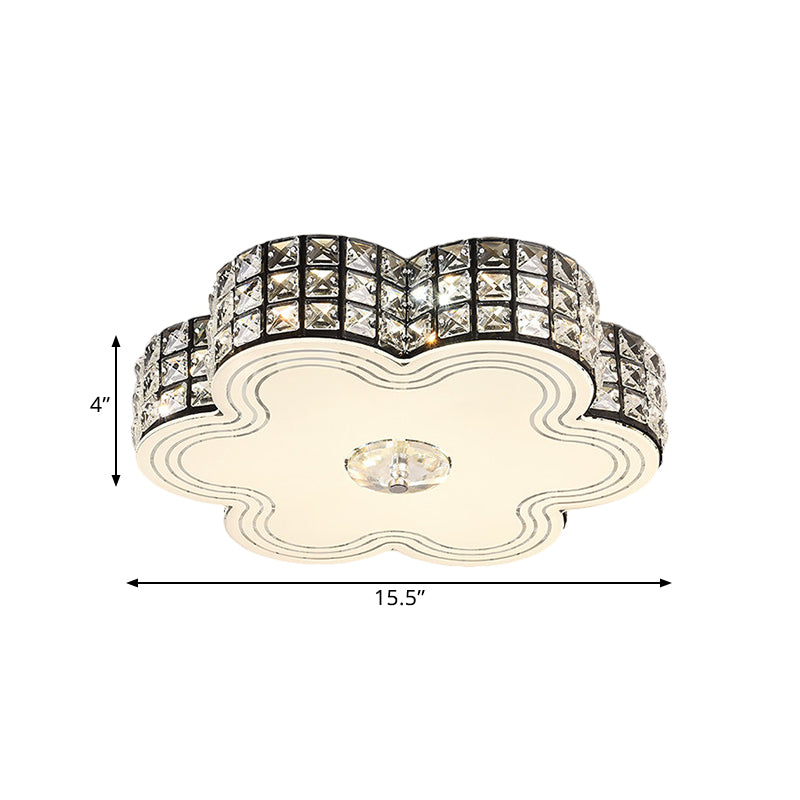 Modern Led Flush Mount Light With Square - Cut Crystals And Floral Design 15.5’/19.5’ Width