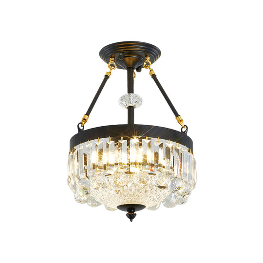 Contemporary Crystal Bowl Semi Flush Light - 4/6 Heads 14.5’/18.5’ Width Ceiling Mount Black Frame