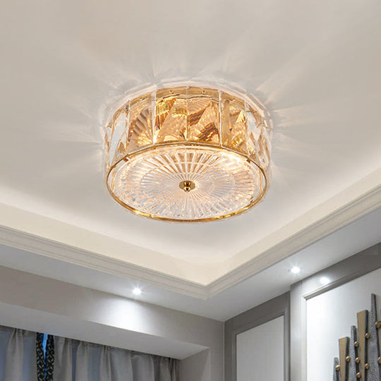 Modern Crystal Led Flush Mount Ceiling Lamp With Drum Design For Bedroom