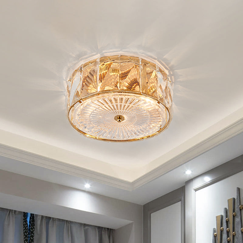 Modern Crystal Led Flush Mount Ceiling Lamp With Drum Design For Bedroom