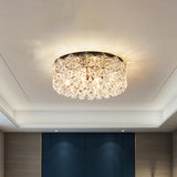 Modern Black Drum Ceiling Light Fixture With Hexagon Crystals - Flush Mount Lamp 18/21.5 W / 18
