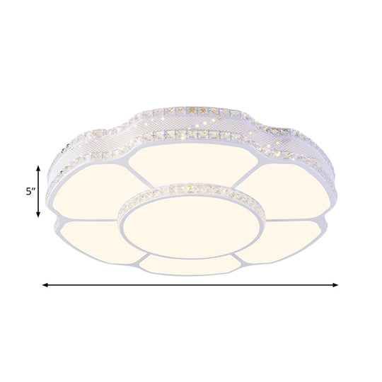 Modern Floral Crystal Flush Mount Led Ceiling Light In White/Warm 8.5/19.5 Width