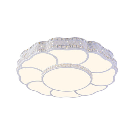 Contemporary Blossom Led Flush Light With Faceted Crystals - 23.5’/19.5’ Wide White
