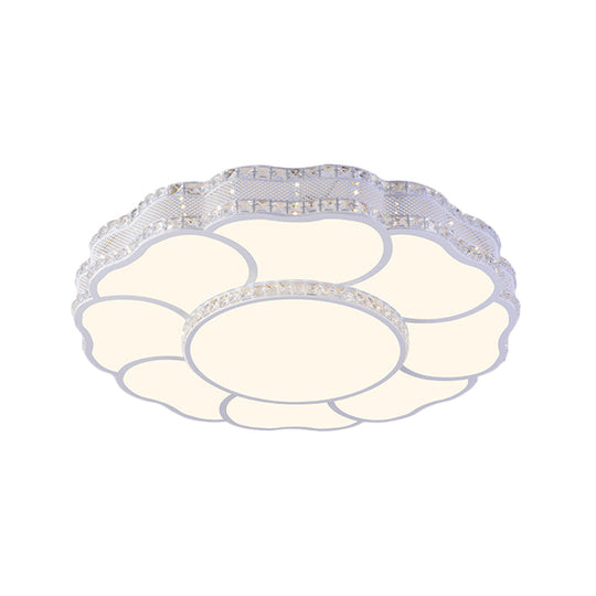 Contemporary Blossom Led Flush Light With Faceted Crystals - 23.5’/19.5’ Wide White