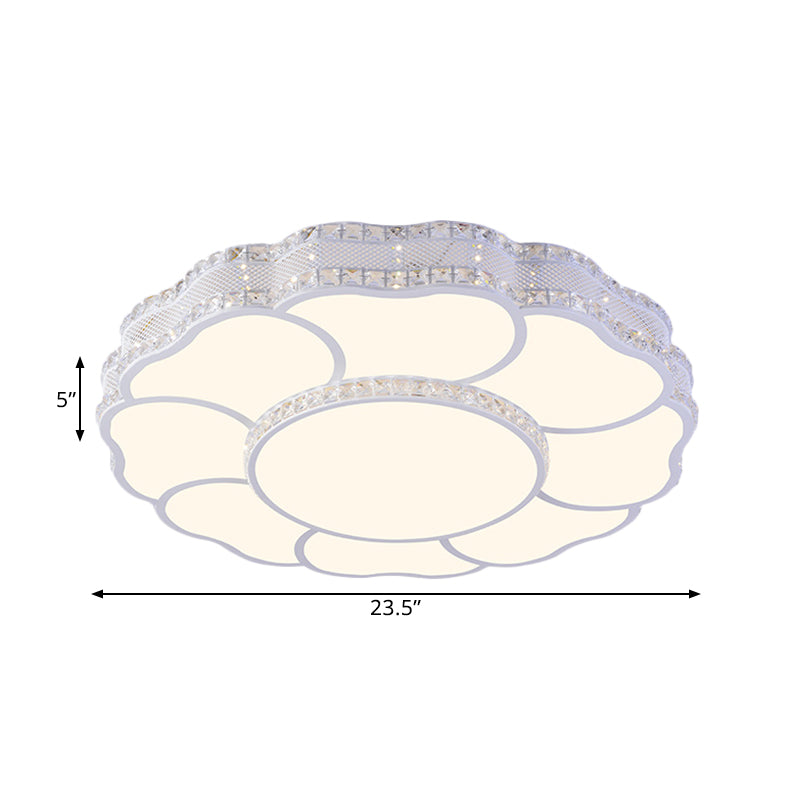 Contemporary Blossom Led Flush Light With Faceted Crystals - 23.5/19.5 Wide White