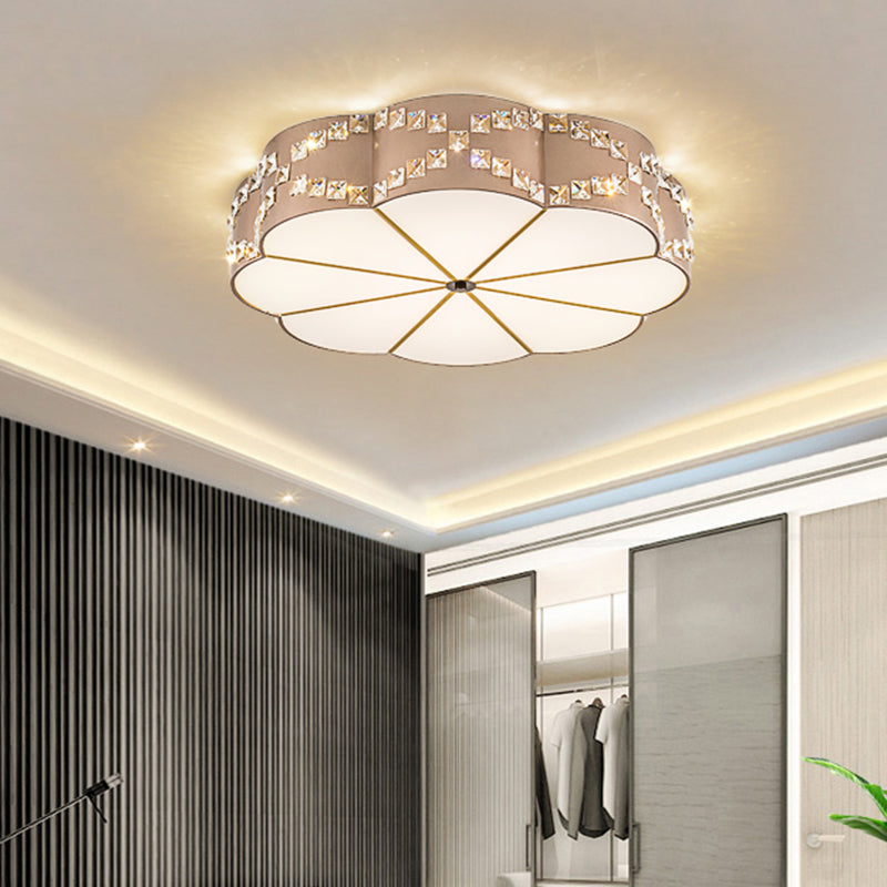 Modern Led Flushmount Ceiling Lamp With Clear Crystal Blocks And Gold Finish